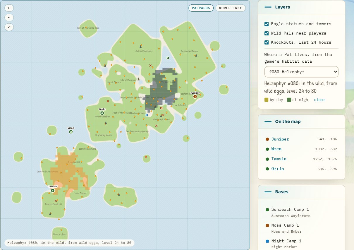 The live map showing where Helzephyr lives, by day and at night, from the game's habitat data